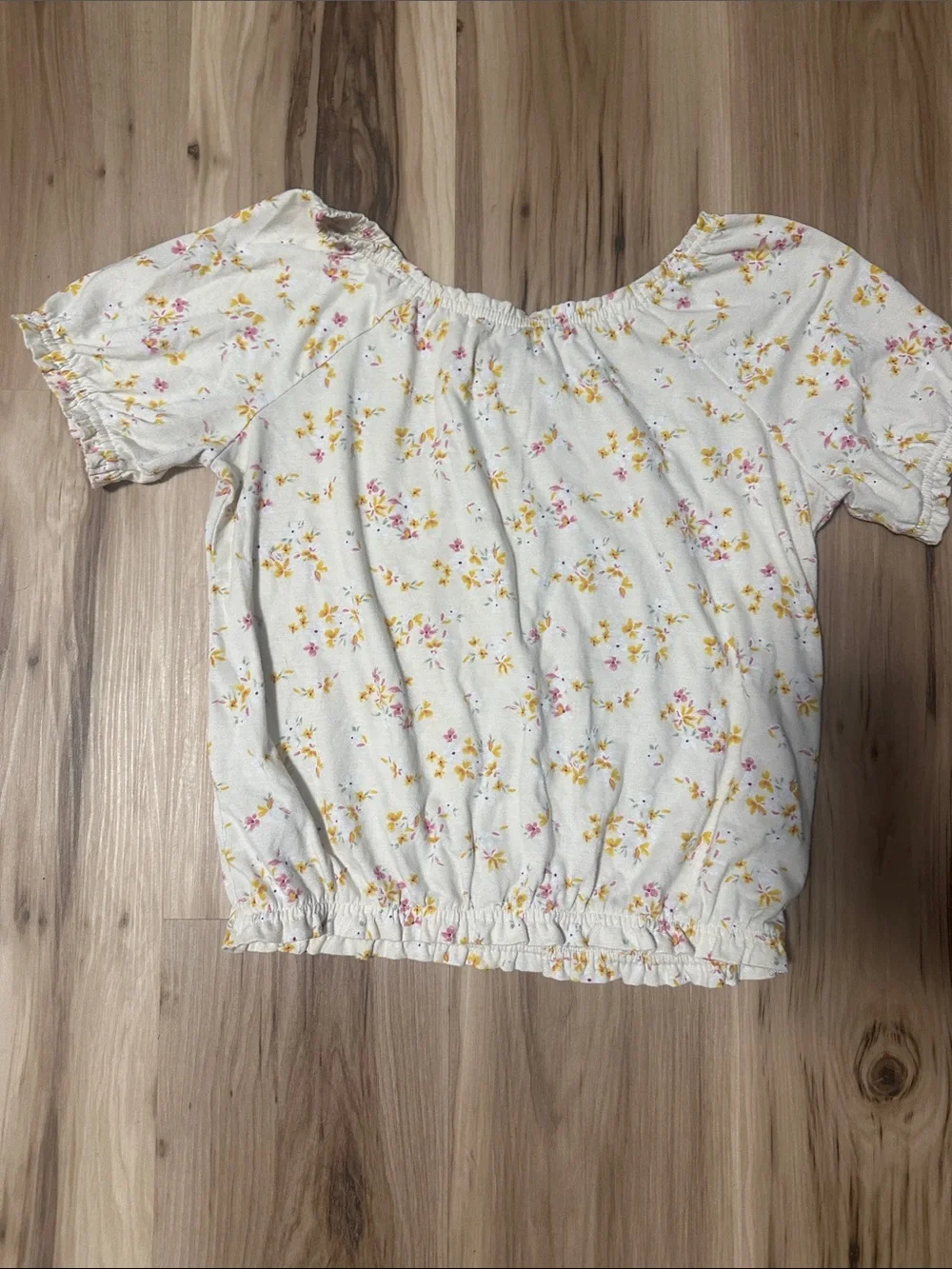 OshKosh B'gosh Cream Floral Elastic Hem Puff Sleeve Crop Top